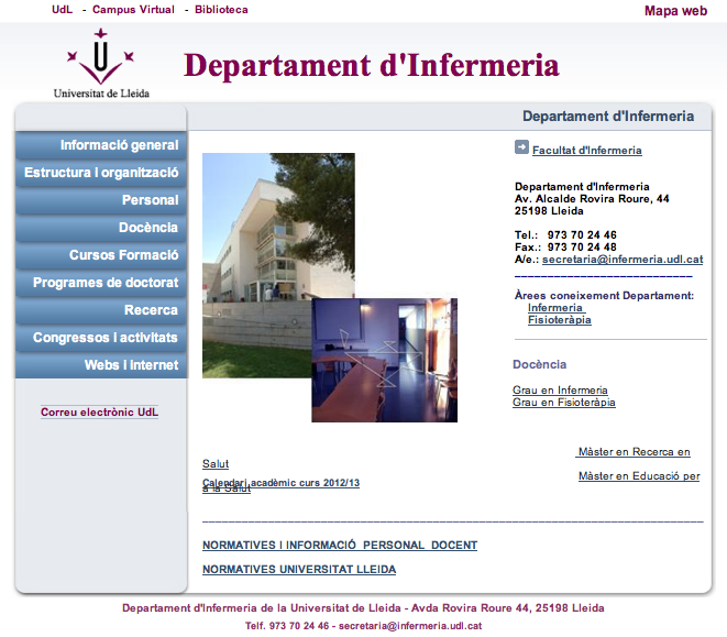 web Departament Infermeria Website of Department of Nursing School of UdL